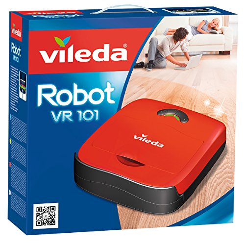 Vileda VR 101 - Robot aspirador y escoba para suelos duros y alfombras de pelo corto, 2 programas de limpieza, sensores de desnivel, depósito de suciedad de 0,37 litros, 65 decibles, color rojo