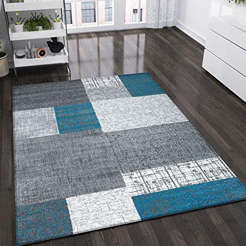 VIMODA Alfombra de diseño de Pelo Corto con Aspecto de baldosas en Turquesa, Gris y Blanco, fácil de cuidar, Maße:80x150 cm VIMODA Alfombra de diseño de Pelo Corto con Aspecto de baldosas en Turquesa, Gris y Blanco, fácil de cuidar, Maße:80x150 cm
