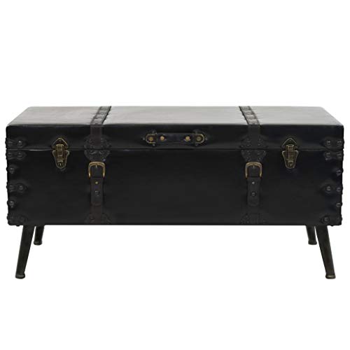 Vislone Mesa de Centro de MDF y Acero y Cuero Artificial, Mesa Escritorio de Estilo Vintage y Encanto rústico 102x51x48 cm Negro Vislone Mesa de Centro de MDF y Acero y Cuero Artificial, Mesa Escritorio de Estilo Vintage y Encanto rústico 102x51x48 cm Negro