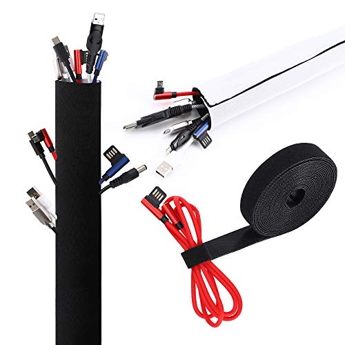 VoJoPi Organizador Cables, 300cm Ajustable Recoge Cables de Neopreno con 300cm Sujeta Cable, Cubre Cables para TV, PC, Reversible en Blanco y Negro (10,5 cm)
