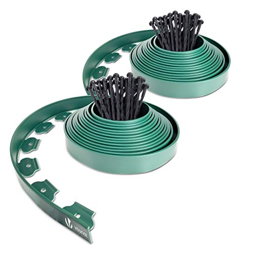 VOUNOT Borde Jardín, Césped Borde, Flexible de Plástico, Longitud 20 m, Altura 5 cm, con 60 Clavijas, Verde VOUNOT Borde Jardín, Césped Borde, Flexible de Plástico, Longitud 20 m, Altura 5 cm, con 60 Clavijas, Verde