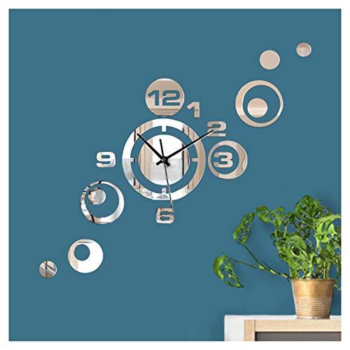 Wandaro Reloj de pared moderno con espejo I (ancho x alto) 46 x 40 cm I Reloj decorativo de diseño con mecanismo 3D adhesivo W3485