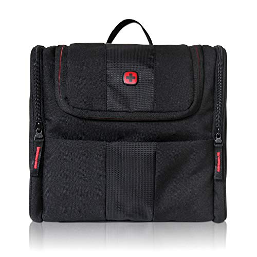 WENGER - Neceser de viaje para colgar para mujer y hombre, gran capacidad de 7 litros, bolsa de aseo con gancho, bolsa de aseo en negro con forro gris WENGER - Neceser de viaje para colgar para mujer y hombre, gran capacidad de 7 litros, bolsa de aseo con gancho, bolsa de aseo en negro con forro gris