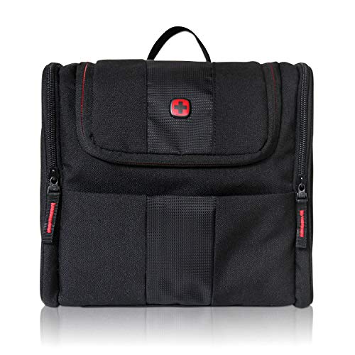 WENGER - Neceser de viaje para colgar para mujer y hombre, gran capacidad de 7 litros, bolsa de aseo con gancho, bolsa de aseo en negro con forro gris