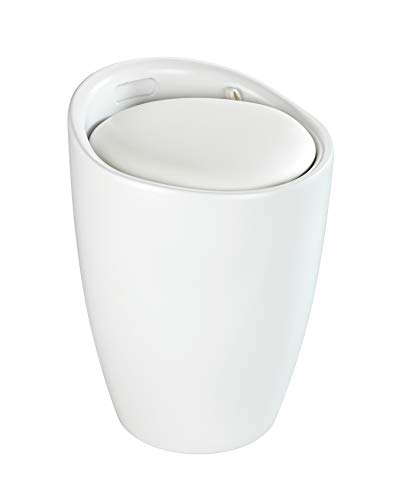 WENKO Taburete Candy blanco mate - Taburete de baño, con bolsa de lavandería extraíble, Plástico (ABS), 36 x 50.5 x 36 cm, Blanco