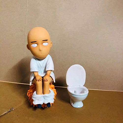 WISHVYQ One Punch-Man Anime Model Saitama Sensei Bald Toilet Saitama Figura sentada Figura en Caja Versión Escultura Decoración Estatua Muñeca Modelo Juguete Altura 15cm