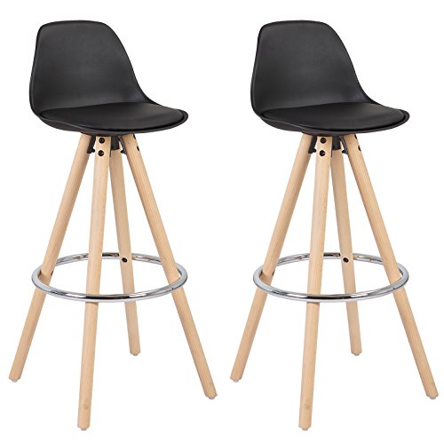WOLTU® 2 x Taburete de Bar con Respaldo, Marco de Madera Maciza Imitación de Cuero, para Cocina, Bar, Paquete de 2 Unidades Negro WOLTU® 2 x Taburete de Bar con Respaldo, Marco de Madera Maciza Imitación de Cuero, para Cocina, Bar, Paquete de 2 Unidades Negro