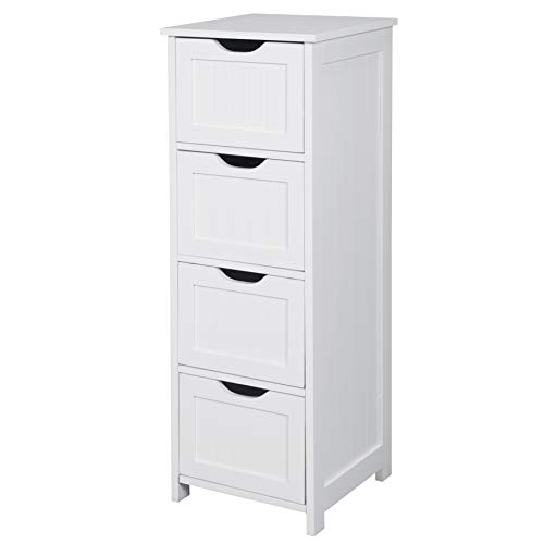 WOLTU Cómoda Mueble de 4 Cajonera Aparador Armario Botiquín Lateral Mueble Almacenaje Organizador para Baño Cocina Salón y Dormitorio MDF Blanco 30X30X82cm BZS07ws WOLTU Cómoda Mueble de 4 Cajonera Aparador Armario Botiquín Lateral Mueble Almacenaje Organizador para Baño Cocina Salón y Dormitorio MDF Blanco 30X30X82cm BZS07ws