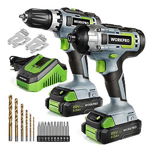 WORKPRO Taladro Atornillador 20V, Taladro Percutor Inalámbrico, Atornillador de Impacto a Batería, 2 Velocidades, Taladro Combinado, 2 Baterías de 2,0 Ah, Cargador Rápido, 21 Accesorios WORKPRO Taladro Atornillador 20V, Taladro Percutor Inalámbrico, Atornillador de Impacto a Batería, 2 Velocidades, Taladro Combinado, 2 Baterías de 2,0 Ah, Cargador Rápido, 21 Accesorios