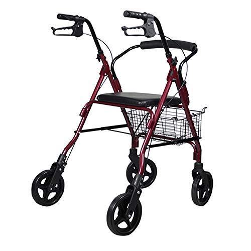 XHRHao Andador Plegable Andadores Ancianos con Cesta De La Compra Y Frenos Dobles Ajustable Andador Rollator For Ancianos (Color : Rojo)