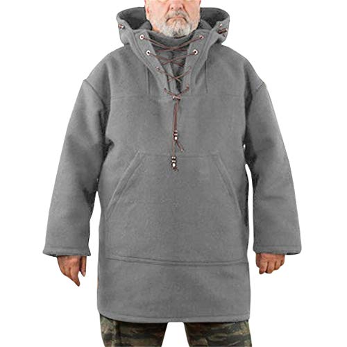 Yagerod Men's Wool Heavy Coat, Men's Long Sleeve Winter Warm Casual Hooded Anorak Coat Outwear Pullover Jacket Gray 3XL
