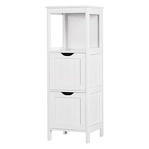 Yaheetech Mueble de Baño Mueble Columna para Baño Armario con Armario de Suelo 2 Cajones 1 Estante 30 x 30 x 89 cm