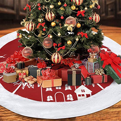 Yastouay Falda de árbol de Navidad, muñeco de nieve, reno y árbol de Navidad, alfombra larga, manta de felpa, base para Navidad, hogar, fiesta, decoración, 120 cm