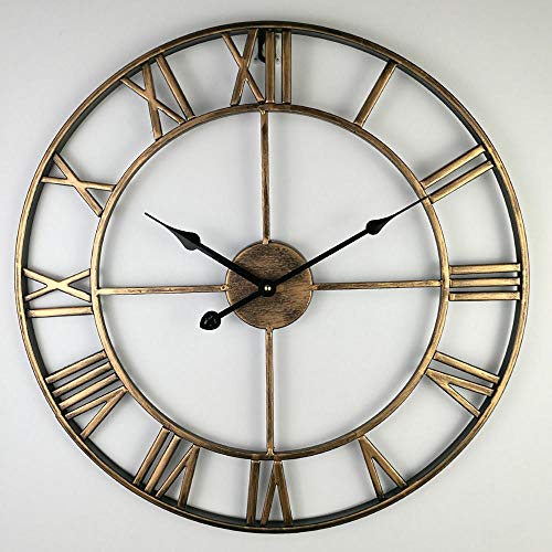 YESHUOYS Reloj de Pared de Metal Estilo Vintage - Sala de Estar Moderna apartamento Moderno Hotel Cafe Iron Art Reloj de Pared Grande-Dorado_Los 60cm