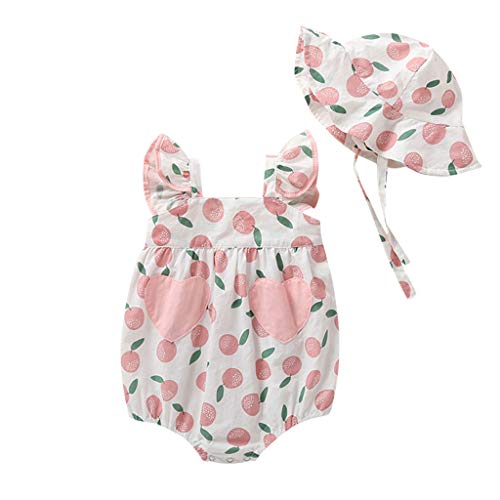 YWLINK Conjuntos NiñA ReciéN Nacido Mono Sin Mangas con Volantes Y Estampado De Lunares Traje De BañO Traje De Rastreo+Visera Fiesta En La Playa Moda Lindo Ropa NiñOs Regalo(Rosado,12-18 meses/90)