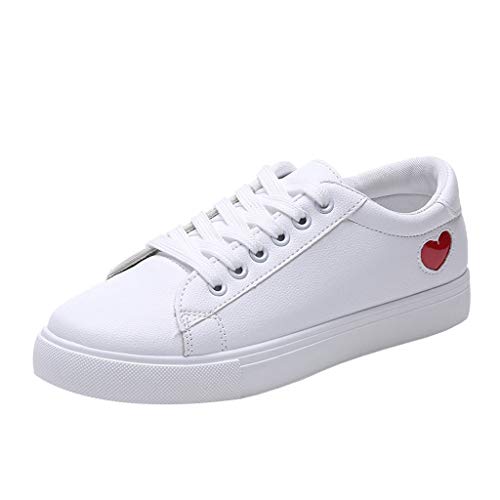 Zapatos de Mujer Zapatillas Respirable Mocasines Deportes Casuales Nuevo Estudiante Zapatos Blancos Mujeres Salvajes Zapatos Cuero Zapatos Blancos Planos Antideslizantes 35-39 riou