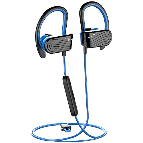 Zealot H12 - Auriculares deportivos con Bluetooth 5.0, Hi-Fi, estéreo, con bolsa de almacenamiento, micrófono con cancelación de ruido Apt-X para correr, correr y fitness En el oído C. Azul