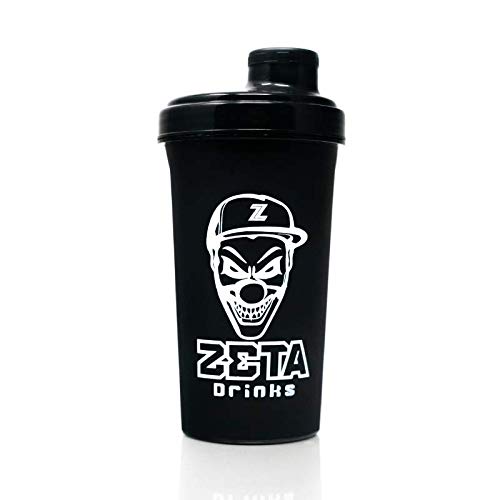 ZETA DRINKS Shaker Classic Botella de agua mezcladora de bebidas energéticas y de proteínas Con tapa antigoteo 700ml (Negro)