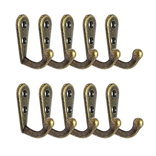 Zilong Tono Bronce Estilo Vintage de pared solo gancho para ropa con Tornillo 10 pcs .Decorativo Para Dormitorios, Baños, Armarios, Gabinete, Cocina etc, Bronce Antiguo .