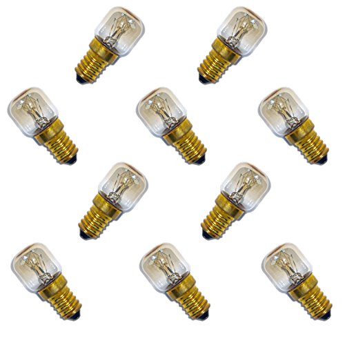 10 x Bombilla para horno 300 ° E14 bombilla incandescente Máquina de coser Sal Sal Lámpara Pygmy T26 Tubo Blanco Cálido Regulable, E14 25.00W 230.00V