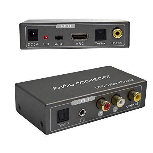 192KHz Convertidor de Audio Multifunción,Tiancai Adaptador Audio HDMI ARC or Toslink(Optical) or Coaxial to Toslink(Optical) + Stereo L/R + 3.5mm Jack + Coaxial Output