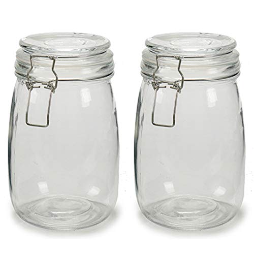 2 x Botes de Cristal para Cocina de 1 litro con Cierre Muy Hermético de Clip con Junta de Silicona. Tarros de Vidrio con Tapa. Pack 2 Unidades. Conserva y Preserva (2)