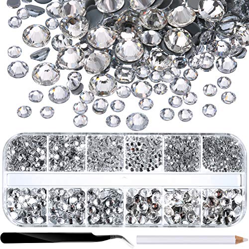 2000 Piezas de Diamantes de Imitación de Espalda Plana de Vidrio Hot Fix Gemas Cristales Redondas 1,5-6 MM (SS4-SS30) en Caja de Almacenamiento con Pinzas y Bolígrafos de Diamantes(Transparente) 2000 Piezas de Diamantes de Imitación de Espalda Plana de Vidrio Hot Fix Gemas Cristales Redondas 1,5-6 MM (SS4-SS30) en Caja de Almacenamiento con Pinzas y Bolígrafos de Diamantes(Transparente)