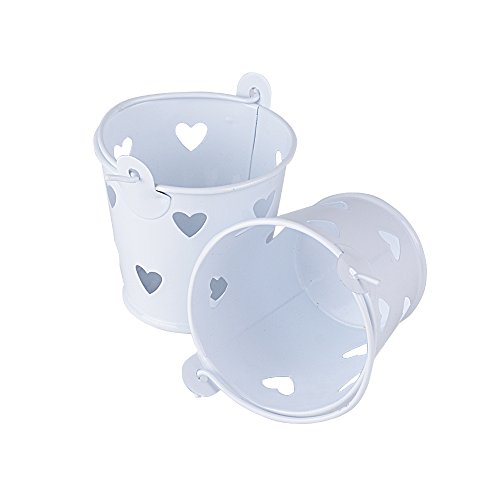 20pcs Mini Cubos de Metal Color Blanco Balde para Invitados Boda Candy Bar con Dulces Caramelos Decoracion Mesas Cajas Altura 5,2cm Diametro 5,8cm y 4,2cm Decoracion Mesas Art Crafts (Blanco/corazón)