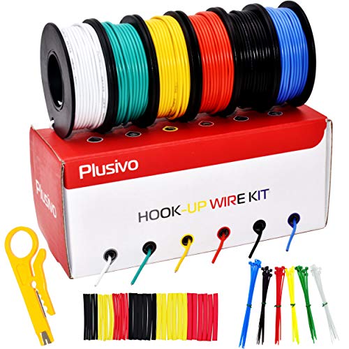 24 AWG Cable recubierto de PVC – 24 AWG Cables eléctricos de núcleo sólido, alambre de conexión de cobre preestañado, 6 colores (negro, rojo, amarillo, verde, azul, blanco) 11 m cada uno