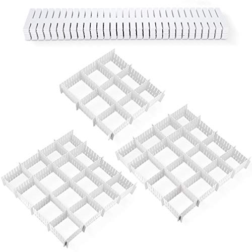 28 Piezas Separadores de Cajones DIY Organizador Cajones Plástico Separador de Armario Divisores Cajones de Rejilla Ajustables para Ropa Interior Calcetines Cinturón Suministros de Oficina, Blanco