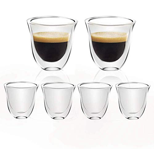 [6-Pack, 60ml/2,1 oz] DESIGN•MASTER - Tazas de Vidrio Espresso, Vidrio Aislante de Doble Pared, Vidrio Termoaislante, Perfecto para Máquinas de Café Expreso y Cafetera.