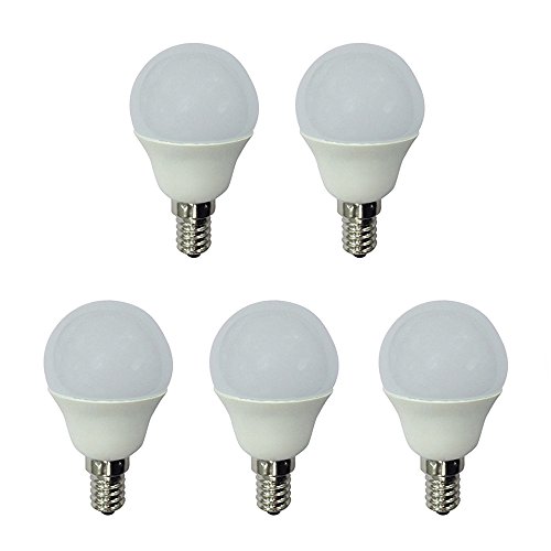 A2BC - Pack x5 Bombilla LED esférica 6W luz fría (6000K) no regulable, E14, 470 Lm, 25000 horas de vida, Encendido ultrarrápido