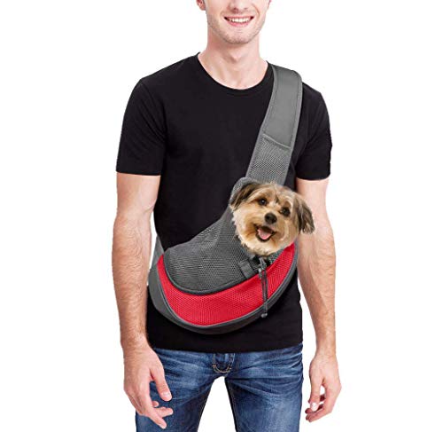 Achort Transportín de mascotas con mano libre, bolsa de transporte para cachorros, perros y gatos, con bolsa de malla transpirable para viajes al aire libre, caminando en el metro, 12 libras (rojo)