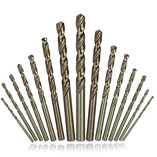 AFUNTA - Juego de 15 brocas helicoidales HSS, puntas de vástago recto para metal duro, acero inoxidable, hierro fundido, madera, aluminio, titanio