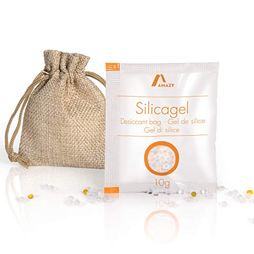 Amazy Paquetes de Gel de Silice – Bolsas absorbentes de humedad, desecantes y reutilizables – 10 x 10 g