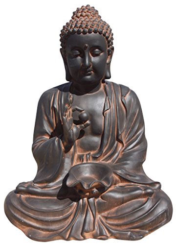 AnaParra Estatua Buda Prosperidad Figura Decorativa para Jardín o Exterior Hecho de Piedra Artificial | Figura Buda 80cm. Color Óxido