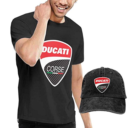AOCCK Camisetas y Tops Hombre Polos y Camisas, Personalized Ducati Corse Logo T Shirt with Hats for Mens 100% Organic Cotton Short Sleeve Black