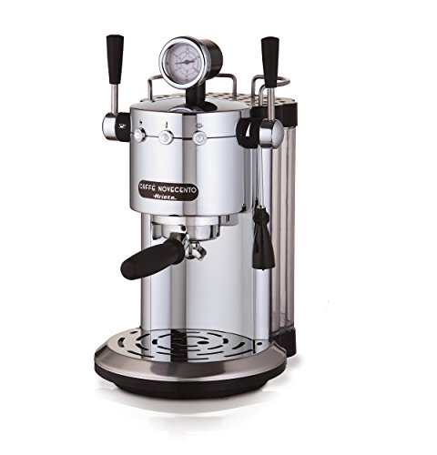 Ariete 1387/20 Café Novecento - Máquina de café expreso, capuchino, compartimento para calentar tazas, 1100 W, 2 tazas, 15 bar, cromado, plateado/negro