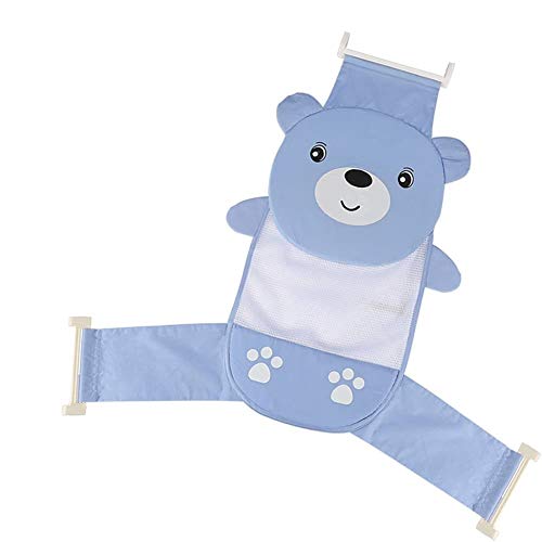 Asiento de baño para bebés, cama para ducha de bebé ajustable espesar soporte recién nacido neta bañera honda ducha malla azul oso