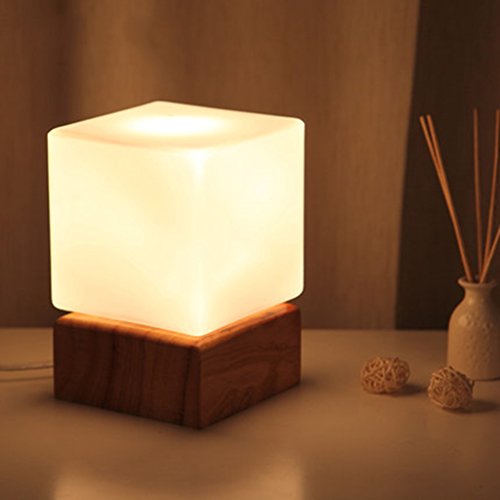 ASL Lámpara de madera de moda creativa Lámpara de mesa cuadrada de vidrio cuadrado simple Lámpara de cabecera de madera maciza caliente Nuevo ( Color : Blanco )