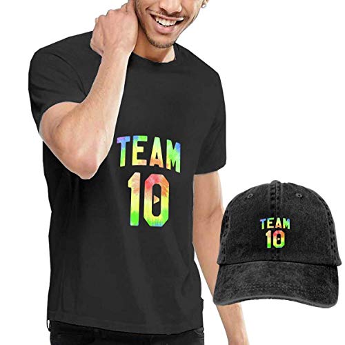 Baostic Camisetas y Tops Hombre Polos y Camisas, Team 10 Logo Short Sleeve and Sun Hat, Black Fashion Sport Casual T-Shirt + Cowboy Hat Set for Men
