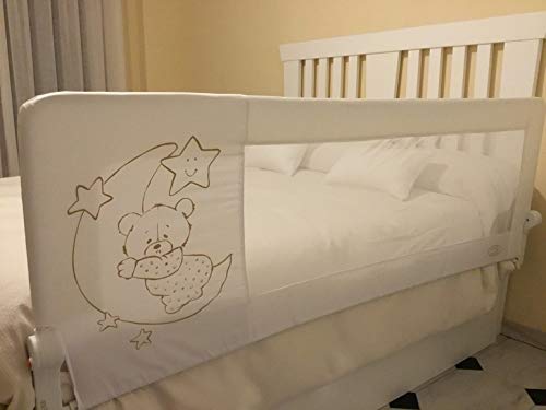 Barrera de cama nido para bebé, 150 cm. Modelo osito y luna beige. Barrera de seguridad.
