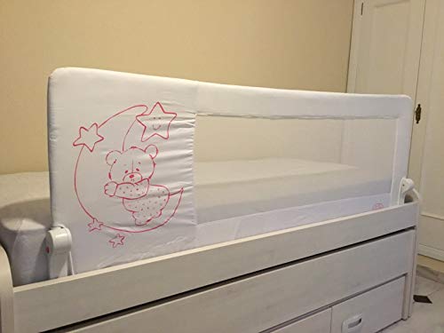 Barrera de cama nido para bebé, 150 cm. Modelo osito y luna rosa. Barrera de seguridad.