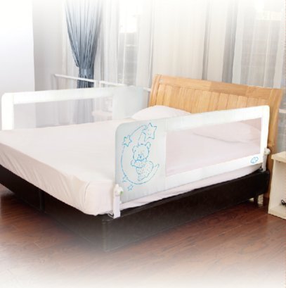 Barrera de cama nido para bebé, 180 cm. Modelo osito y luna azul. Barrera de seguridad.