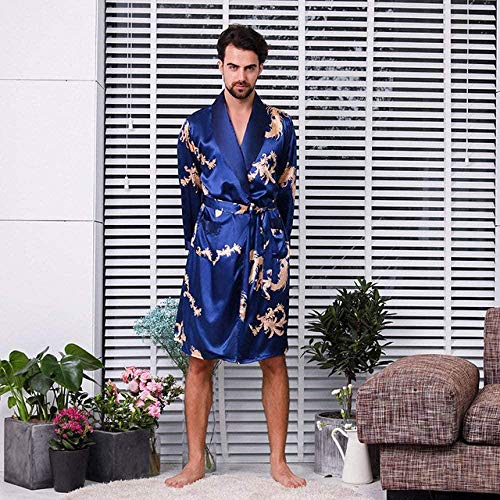 Bata   pijamas de satén de seda para hombre, traje de kimono, conjuntos de bata de dragón de verano, bata de dos piezas, pantalones cortos, ropa de dormir de talla grande 5XL rojo XXL-Blue_XXXL