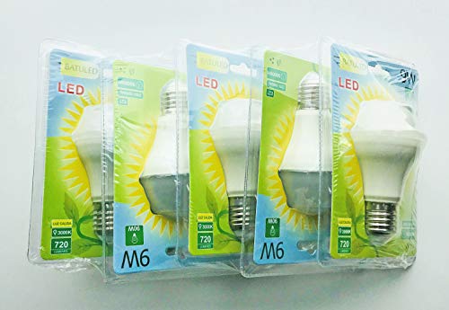 Batuled - Pack 5 Bombillas LED estandar A55 E27 9W 3000K - [Eficiencia energética A+] - 50.000 Horas de Vida