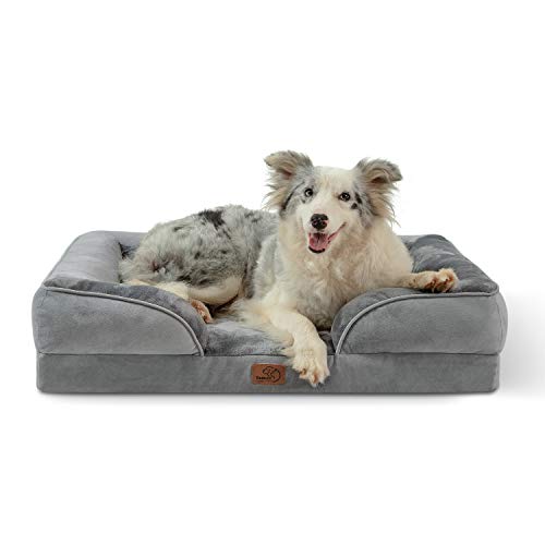 Bedsure Cama Perro Ortopédica Grande - Sofá Perro Desenfundable y Lavable, Colchon Perro con ForroImpermeable y Espuma Viscoelastica, Gris,89x63x18cm