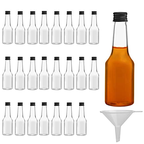Belle Vous Mini Botellas de Licor (Pack de 24) - Botellas Pequeñas de Plástico 100 ml Vacías - Tapa Negra de Rosca y Embudo - Botellas Reutilizables, Fácil Llenado - Mini Botella para Bodas y Fiestas
