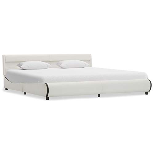 Benkeg Estructura De Cama con Led De Cuero Sintético Blanco 180X200 Cm, Estructura De Cama Clásica De Dormitorio Estructura De Cama Matrimonio