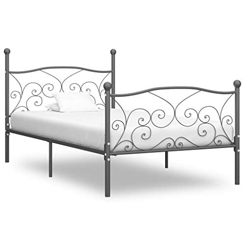 Benkeg Estructura de Cama De Metal Gris 90x200 cm, Estructura de Cama Clásica de Dormitorio Estructura de Cama Matrimonio, Rieles Laterales con Forma de Flor Benkeg Estructura de Cama De Metal Gris 90x200 cm, Estructura de Cama Clásica de Dormitorio Estructura de Cama Matrimonio, Rieles Laterales con Forma de Flor